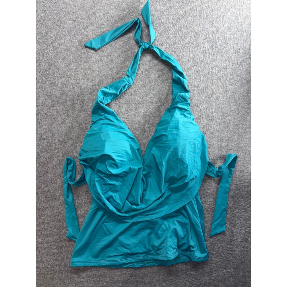 Bar III Sunset Solids Teal Halter Tankini Top OMBCA82M Small NWT
